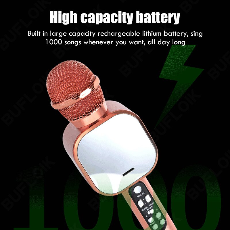 Bluetooth Wireless Microphone Metal Handheld Karaoke Mic USB Mini Home KTV For Music Playing Singing Speaker Portable Player