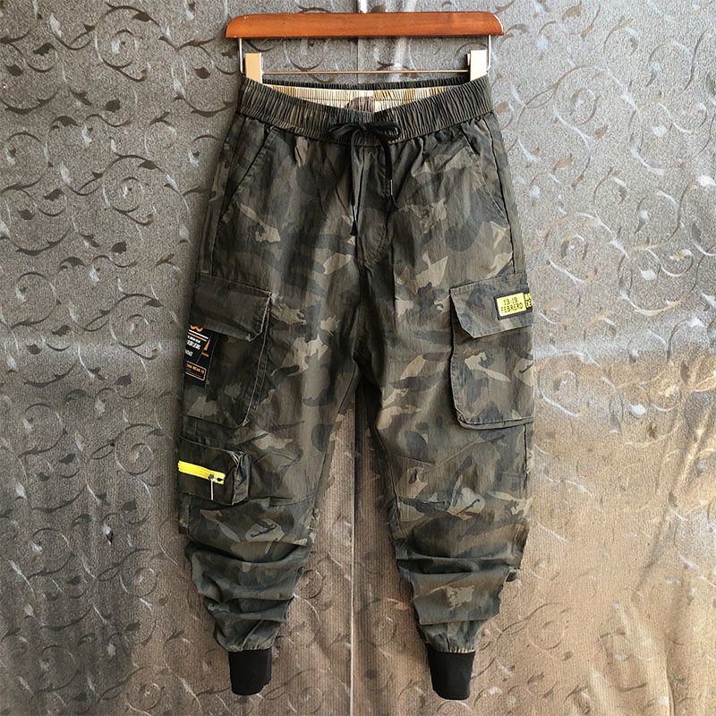 Idopy heren camouflage harem joggingbroek met meerdere zakken, elastische tailleband en trekkoord, street hiphop cargobroek voor heren