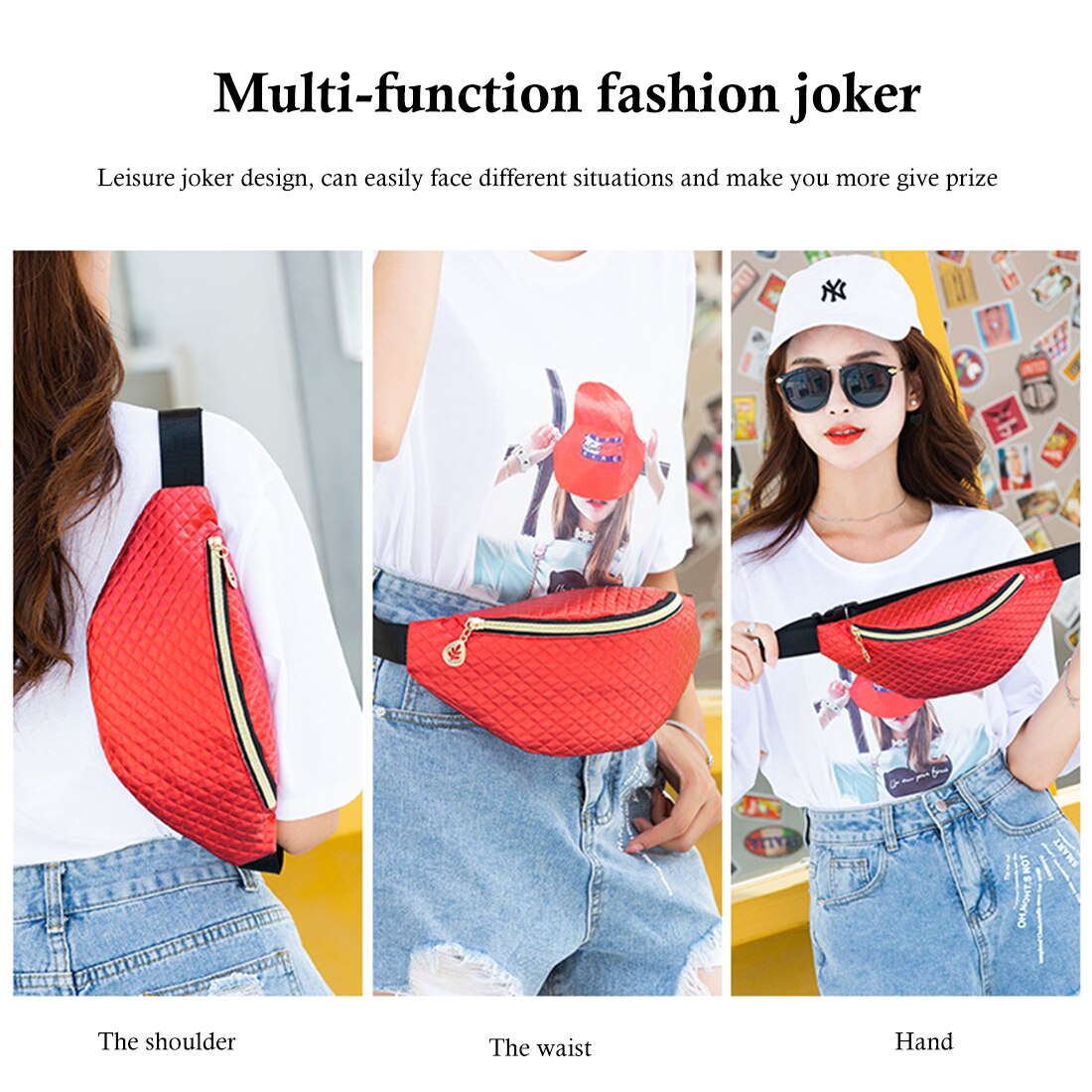 Prismatic Pattern Belt Bags Cute Fanny Pack Candy Colors Waist Bags Shoulder Crossbody Bag PU Leather Women Party