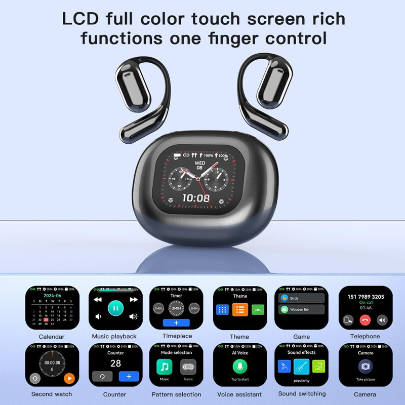 Auricolari wireless aperti uyuxio con schermo lcd touch e traduzione delle lingue tramite intelligenza artificiale, 144 lingue ,  bt 5.4 cuffie