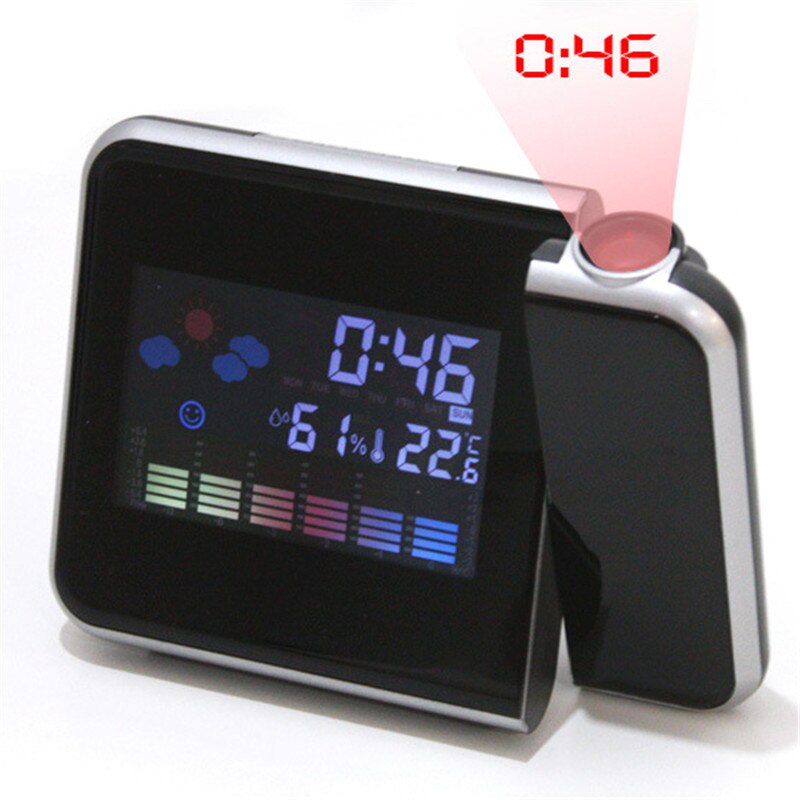 Time Projection Digital Alarm Clock With Weather Station Thermometer Calendar Date Display Changing Snooze LED Digital Clock