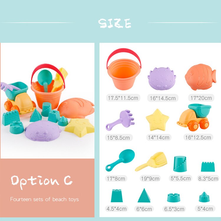 14 Pcs Draagbare Zachte Rubber Strand Speelgoed Model Klei Set Outdoor Strand Speelgoed Dier Mal Speelgoed Spelen Zand Water Speelgoed kids