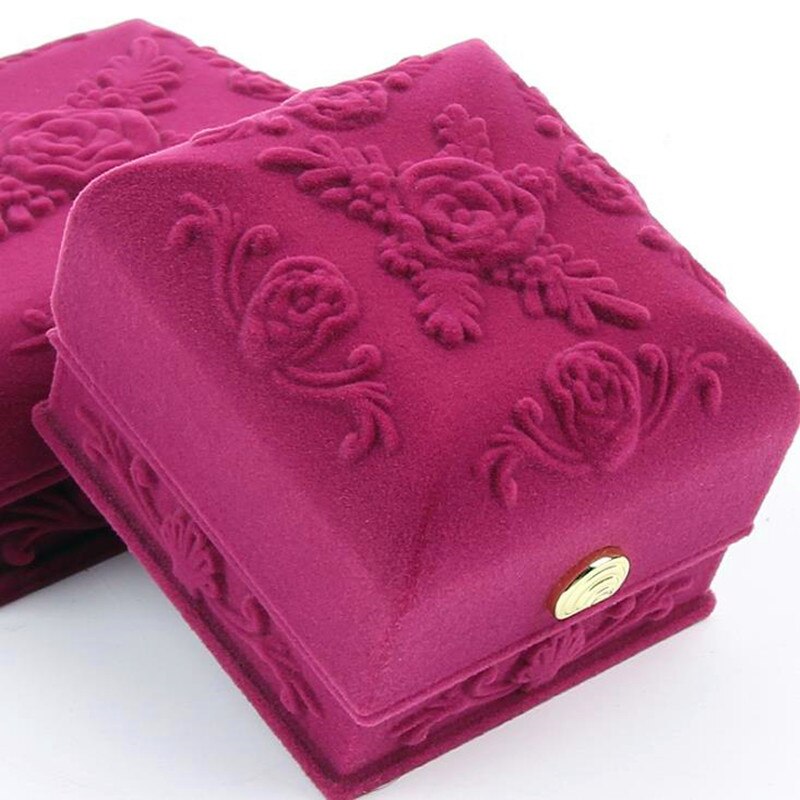Joyero de terciopelo rosa en relieve para anillos, pendientes, collar, conjunto de joyas de exhibición, Cajas de para joyas, caja de baratijas
