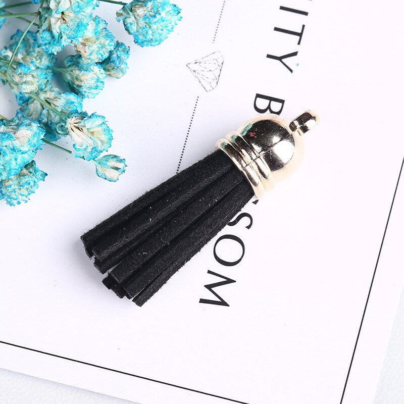Pompon en cuir Vintage 38mm, 10 pièces, pour porte-clés, sangles de téléphone portable, bijoux frange en Fiber daim, résultats de bricolage: Black