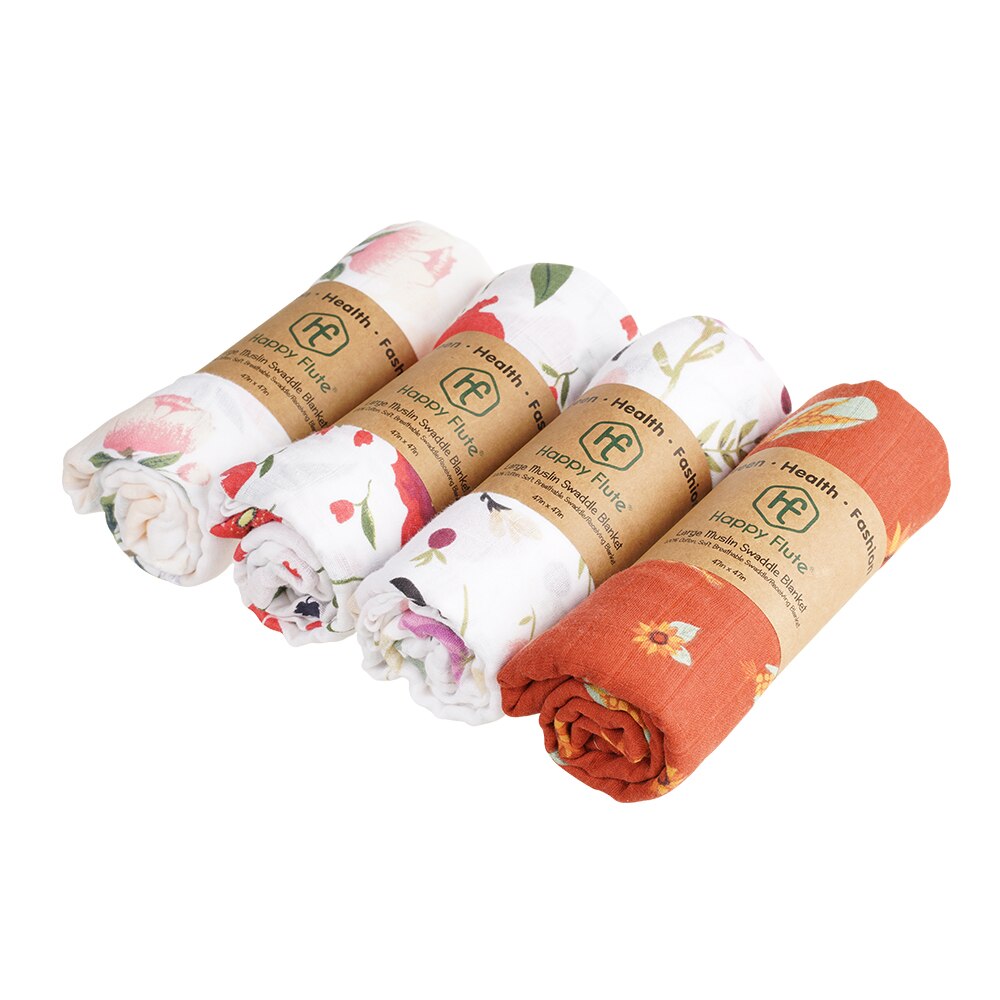 Happyflute 4 Stuks/set Mousseline Baby Inbakeren Dekens Voor Jongens En Meisjes Unisex 100% Premium Mousseline Katoenen Baby Deken 120*120Cm: Bright Series