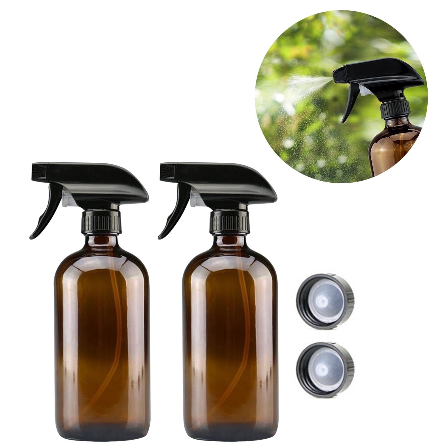 2Pcs 500Ml Hervulbare Lege Anti-Uv Amber Glas Spray Flessen Container Met Triggers Caps Voor Essentiële Oliën Lotions Parfums