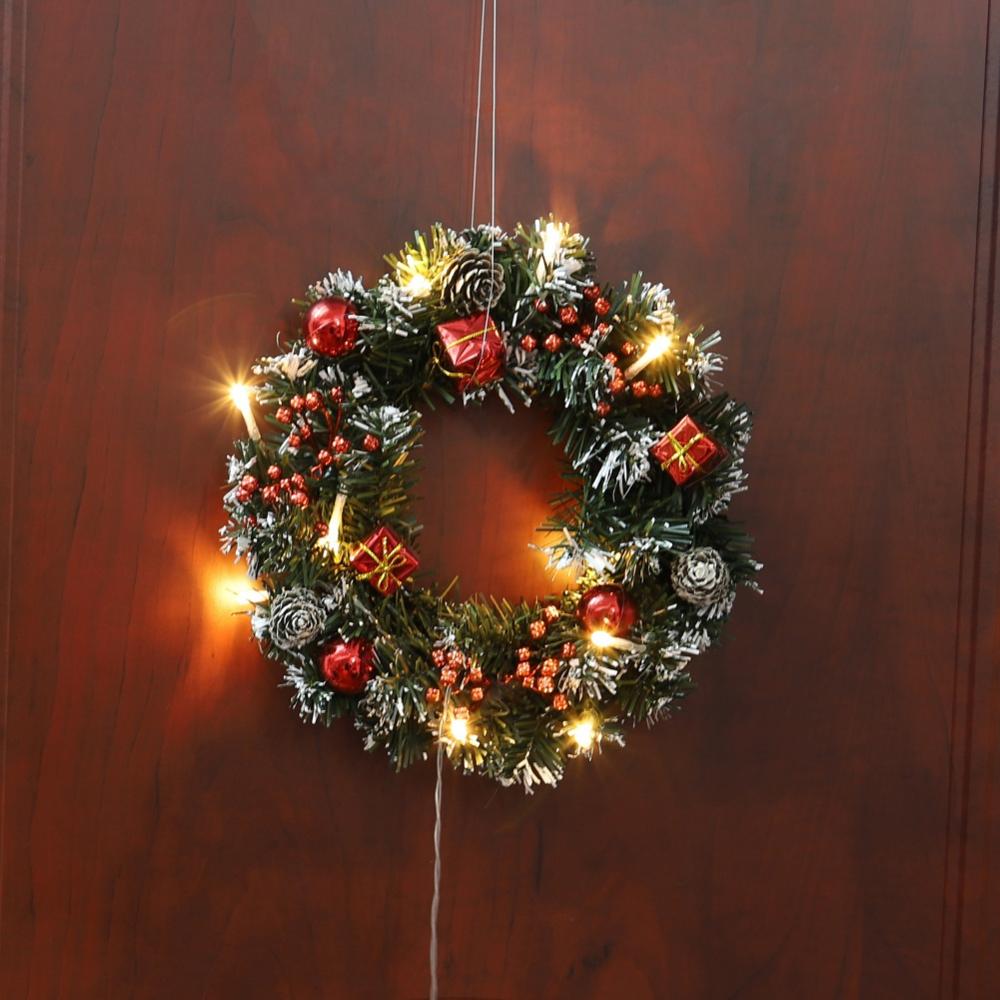 Fashionable Christmas Wreath With Battery Powered LED Light String Front Door Hanging Garland Home Decorations