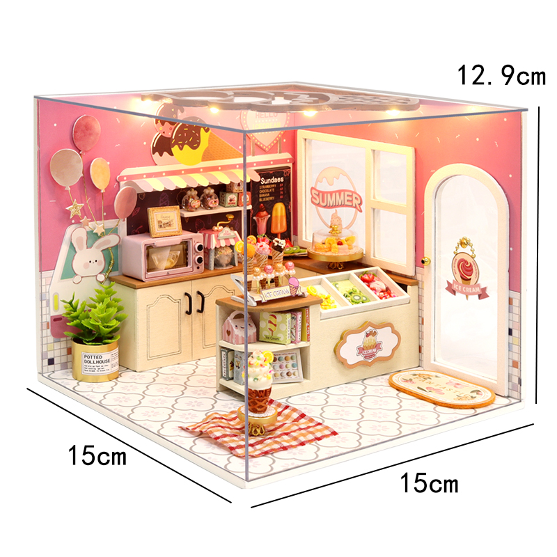 DIY 3D Bakkerij Poppenhuis Houten Miniatuur Poppenhuis Kit Meubels Modern Huis Model Speelgoed Kinderen Creatieve Meisje Verjaardagscadeautjes: Clear