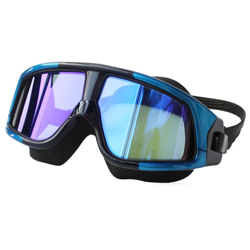 Professionele Waterdichte Comfortabele Siliconen Zwemmen Bril Grote Frame Anti-Fog Uv Bescherming Zwembril Voor Mannen Vrouwen: Blue
