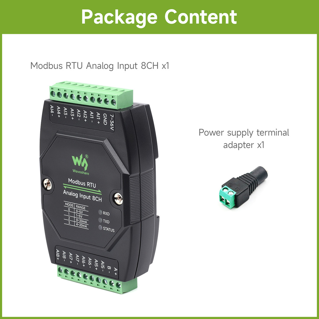 Waveshare Industrial Modbus RTU entrée analogique 8CH, Modbus RTU, haute précision 12 bits, prend en charge l'acquisition de tension et de courant: Beige
