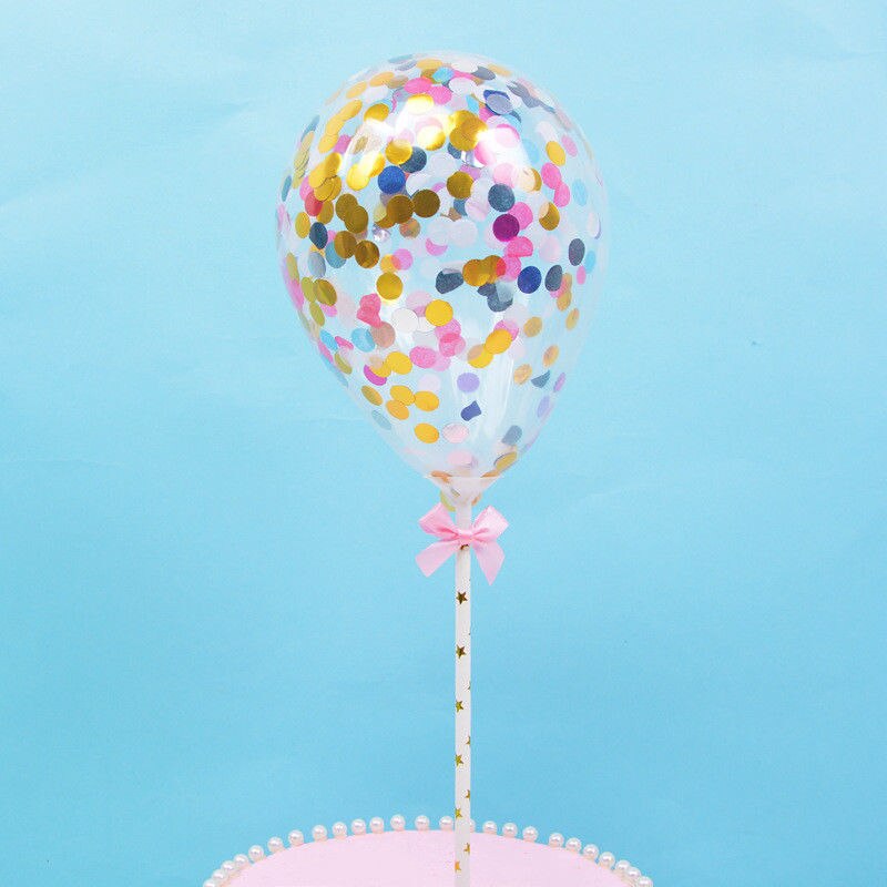Dessert Birthday Mini Cake Topper Insert Latex Straw Ribbon Balloon Confetti: MULTI