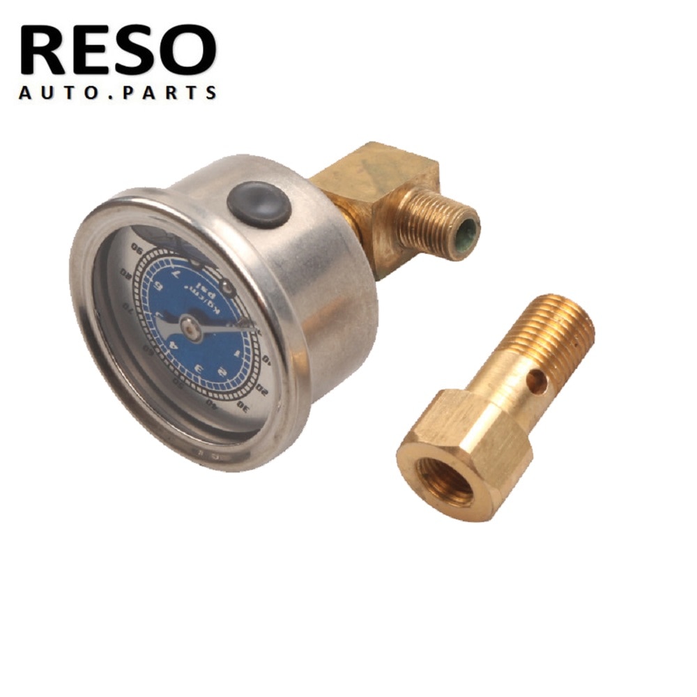 RESO--Fuel Pressure Liquid Filled Regulator Gauge Adapter Kit 0-100PSI Oil Press Gauge Fuel Gauge Universal Aluminum