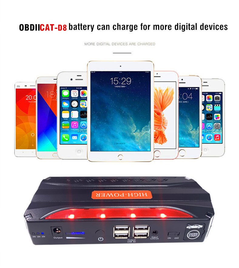 OBDIICAT-D8 Newest 600A Starting Device Power Bank Jump Starter Car Battery Booster Emergency Charger 12v Multifunction Device