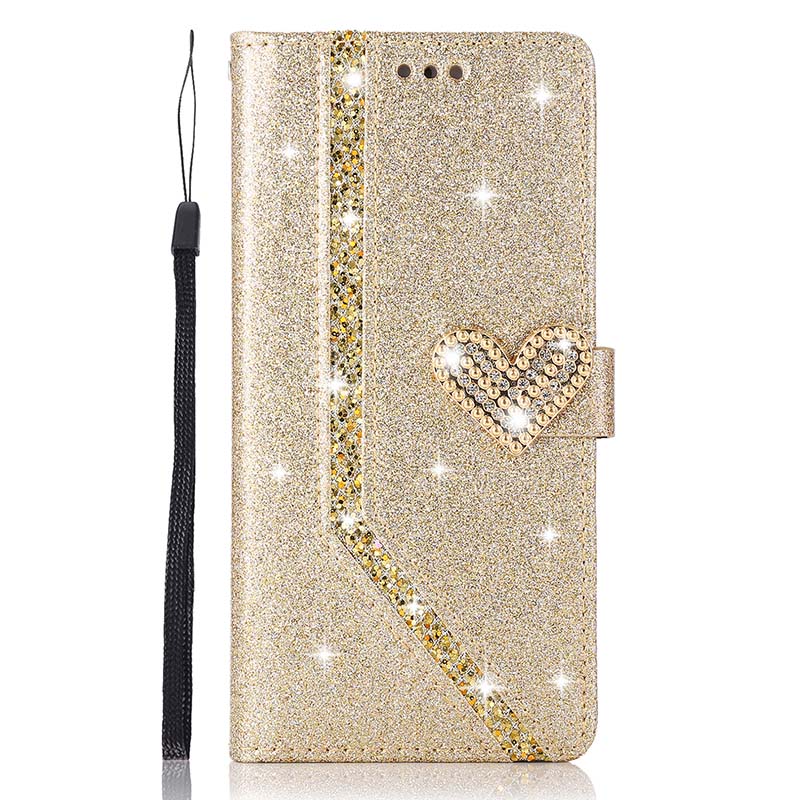 Glitter Leather Wallet Case for Huawei Flip Cover Protector P40 P30 Lite P20 Pro Mate10 Mate20 Pro: Neoprene / Gold