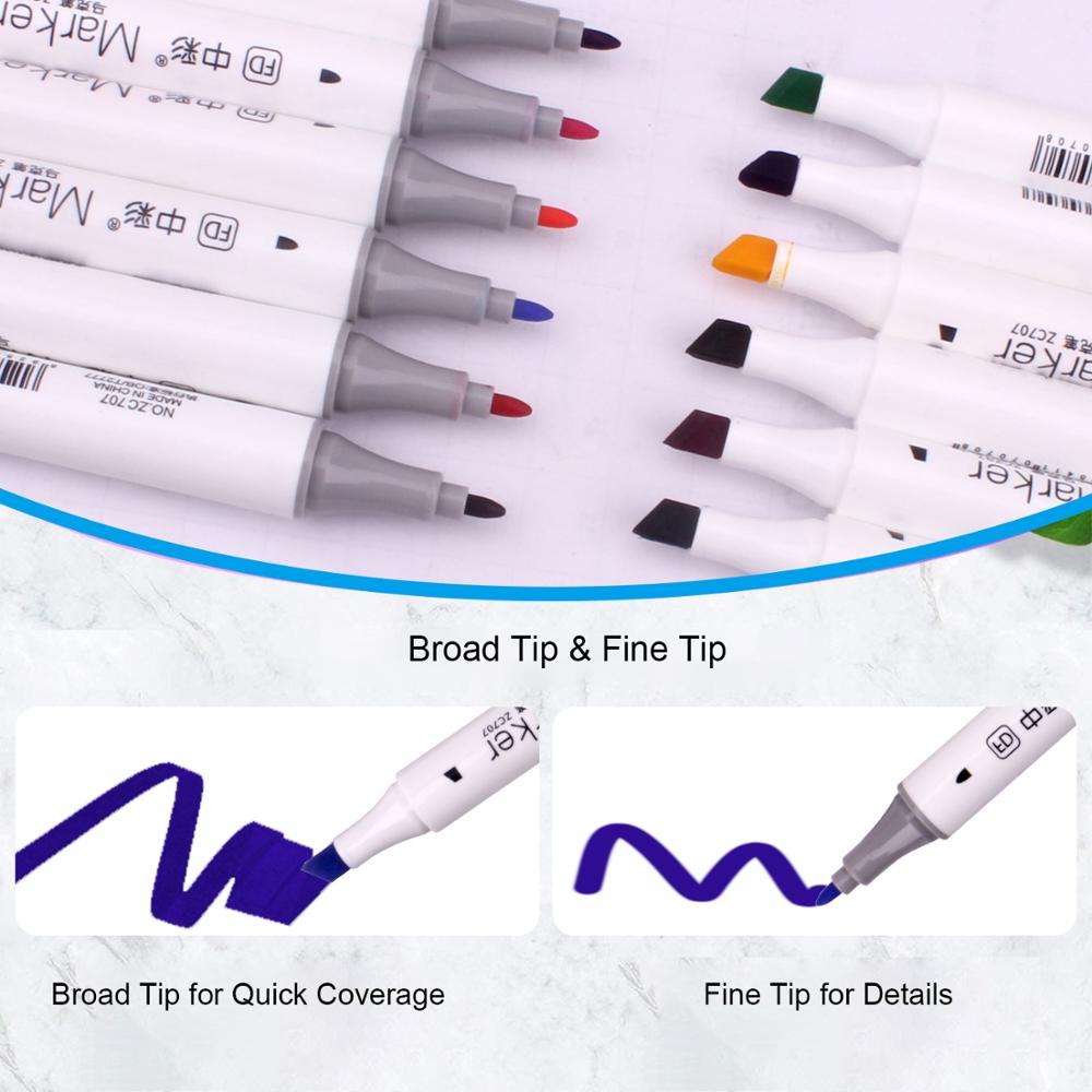 12 Colours Dual Tips Permanent Marker Pens Art Markers for Drawing Sketching Highlighting and Underlining