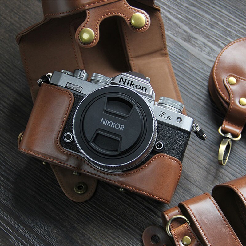 Luksus z-fc etui pu læder kamerataske  z50 taske til nikon zfc z-fc  z50 kamerataske åben batterirem mini taske
