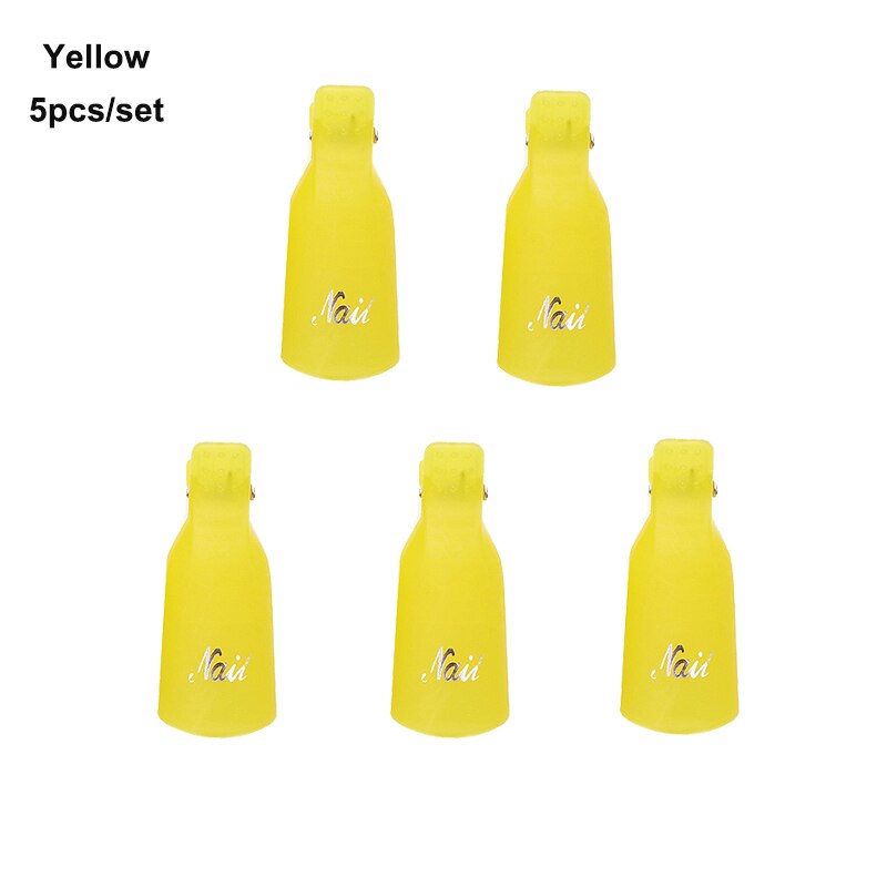 5Pcs/set Nail Polish Remover Wraps Plastic Soak Off Cap Purple Clip Nail Foot Toe UV Gel Polish Remover Nail Art Tools: Yellow