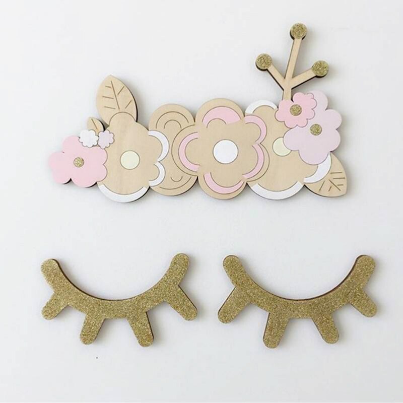 Décoration mur mignon en bois 3D cils décoratif étagères décor accessoires enfants enfants bébé chambre décoration de la maison 1 paire