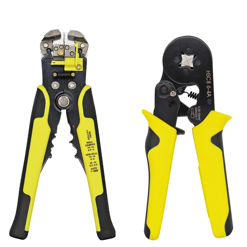 HS-D1 Wire Stripping Tool Self-adjusting 8" Automatic Wire Stripper Pliers Tool for Wire Stripping, Cutting, Crimping 10-24 AWG: D2 AND 6-4 Yellow
