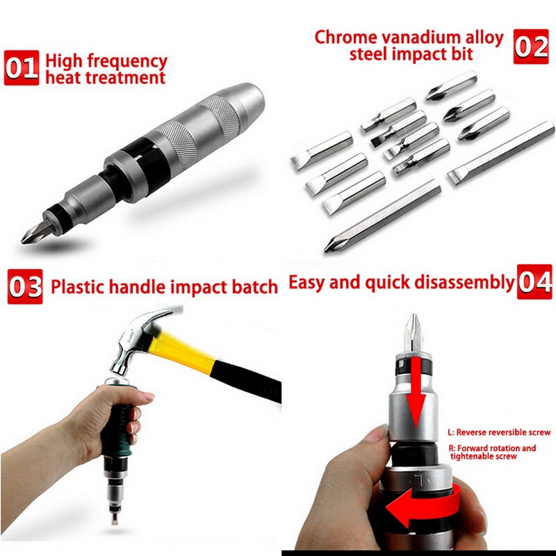 Impact Driver Kit Manual Screwdriver Set Repairing Tools Non-slip Grip Handle Tool Multifunctional Screwdriver-1 Box