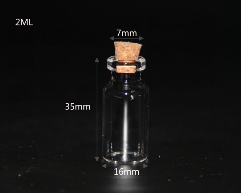 200pcs/lot 16*35mm 2ml Small Mini Cork Stopper Glass Bottles Vials Jars Containers Small Wishing Bottle Glass Craft Glass Bottle