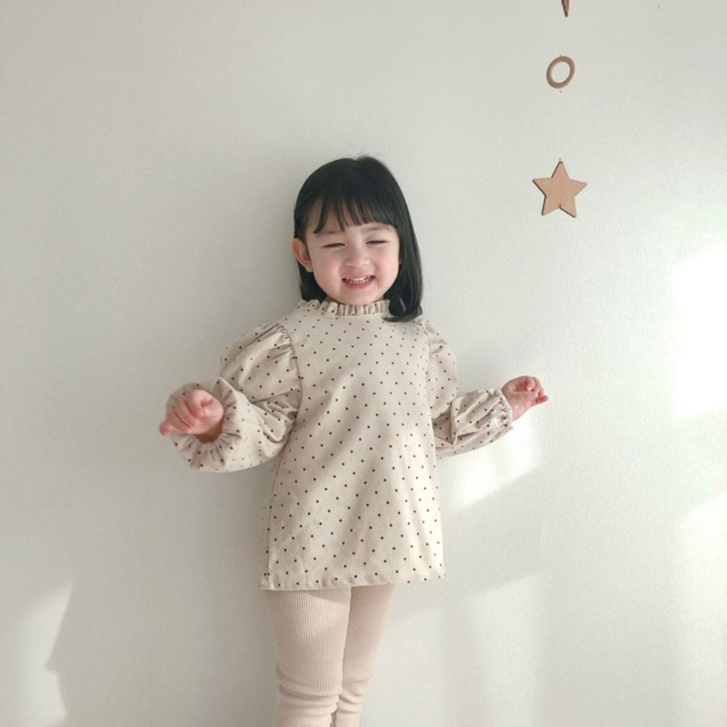 Lente Zachte Corduroy Baby Kleding Dot Print Ruches Kanten Kraag Kinderen Tops Voor Baby Meisjes Effen Kleur Kids Bladerdeeg Mouw blouse