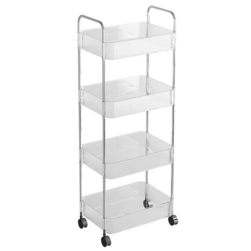 Chariot de rangement transparent à 3 niveaux avec roulettes : organisateur roulant multifonctionnel pour la maison et le bureau, idéal pour la décoration de la chambre à coucher et du salon