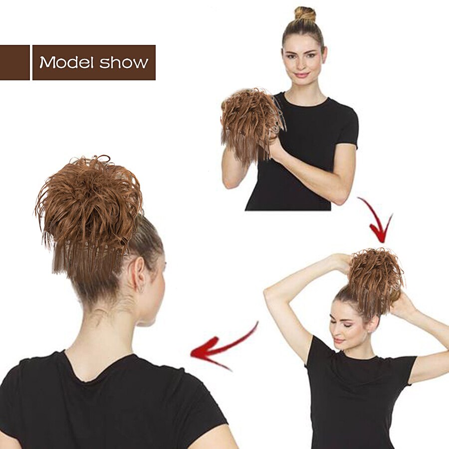 Alileader Synthetische Chignon Messy Knot Warrige Haarstukje 13 Kleur Elastische Band Chignon Synthetische Flexibele Haar Broodjes Voor Vrouwen