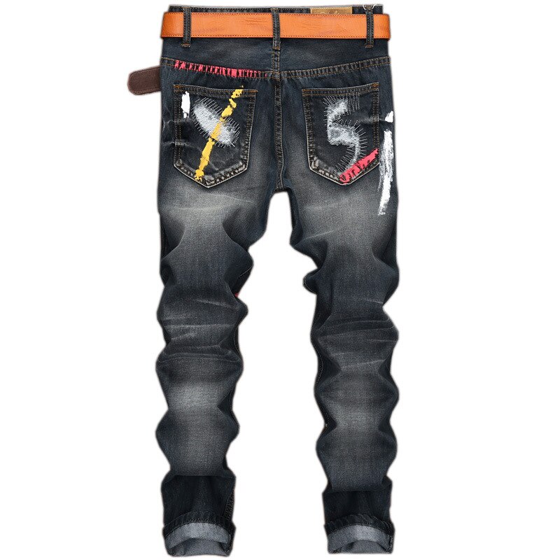 Graffiti Ripped Jeans Mannen Rechte Denim Broek Mannen Jeans Voor Mannen Punk Kleding Hip Hop Jeans Retro Streetwear jeans