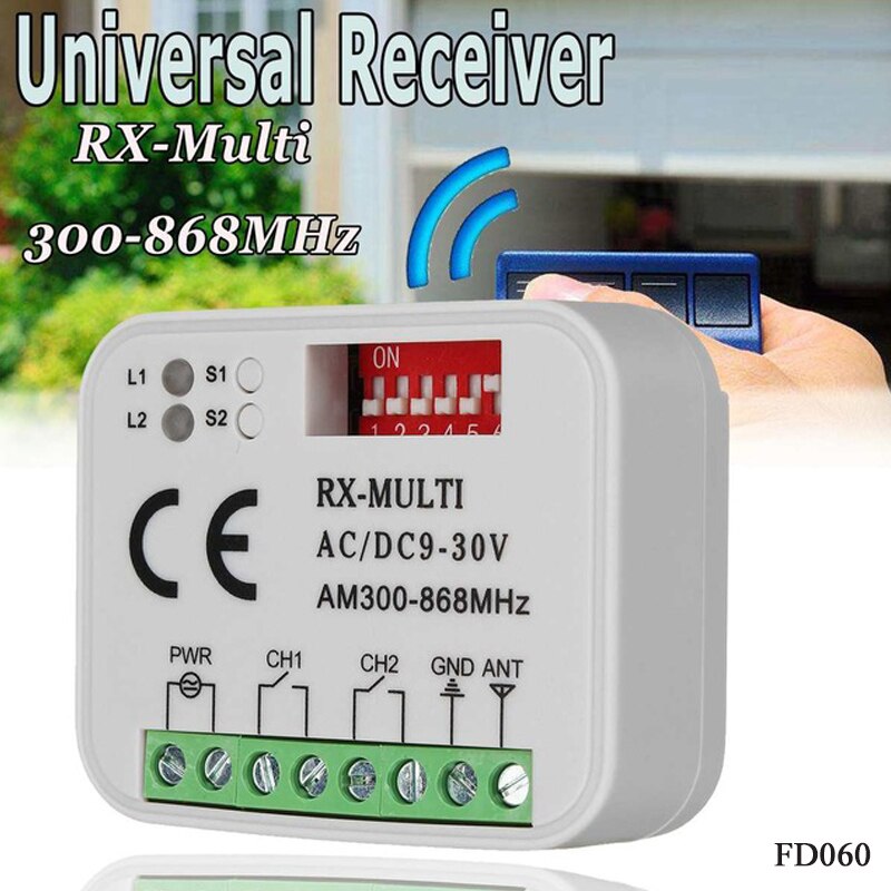 Universal gate control receiver AC/DC9-30V 300-900MHz multi-frequency garage remote receiver