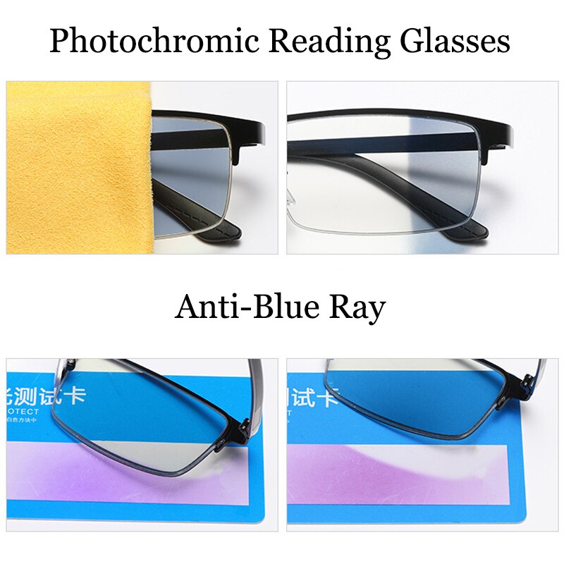 Smart Progressive photochromic Reading Glasses Anti-Blue Ray Men Multifocal Hyperopia Eyeglasses Half-Frame +1.0 To +4.0