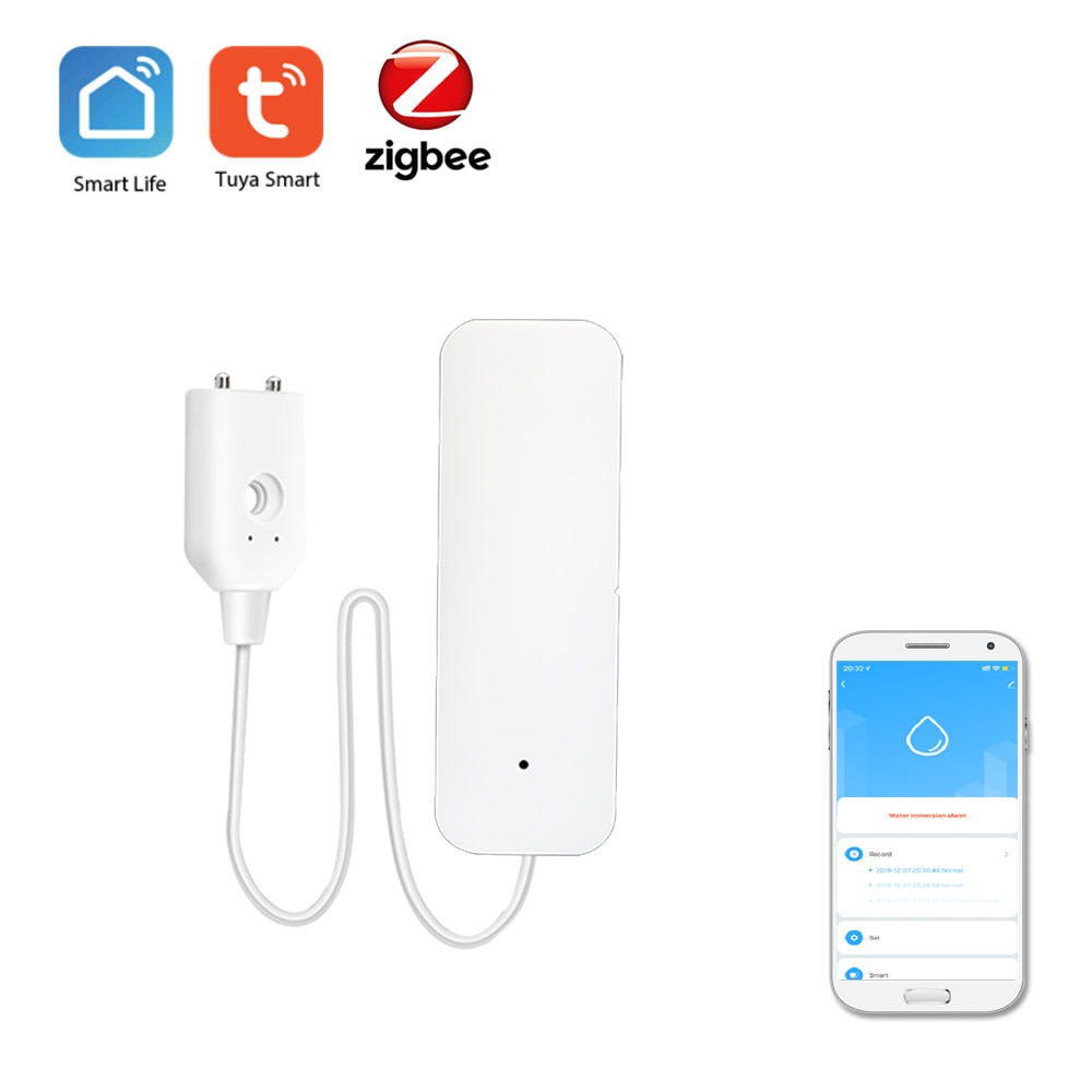 Tuya Zigbee Water Leak Sensor Wireless Flooding Detector Water Leakage Detection Alert Water Level Overflow Alarm