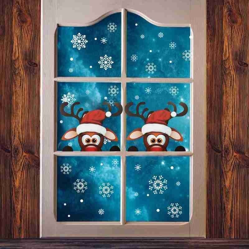 1pc Christmas reindeer window Vinyl stickers home decoration decorations stickers wall For Home children's fun Year fes P3P9