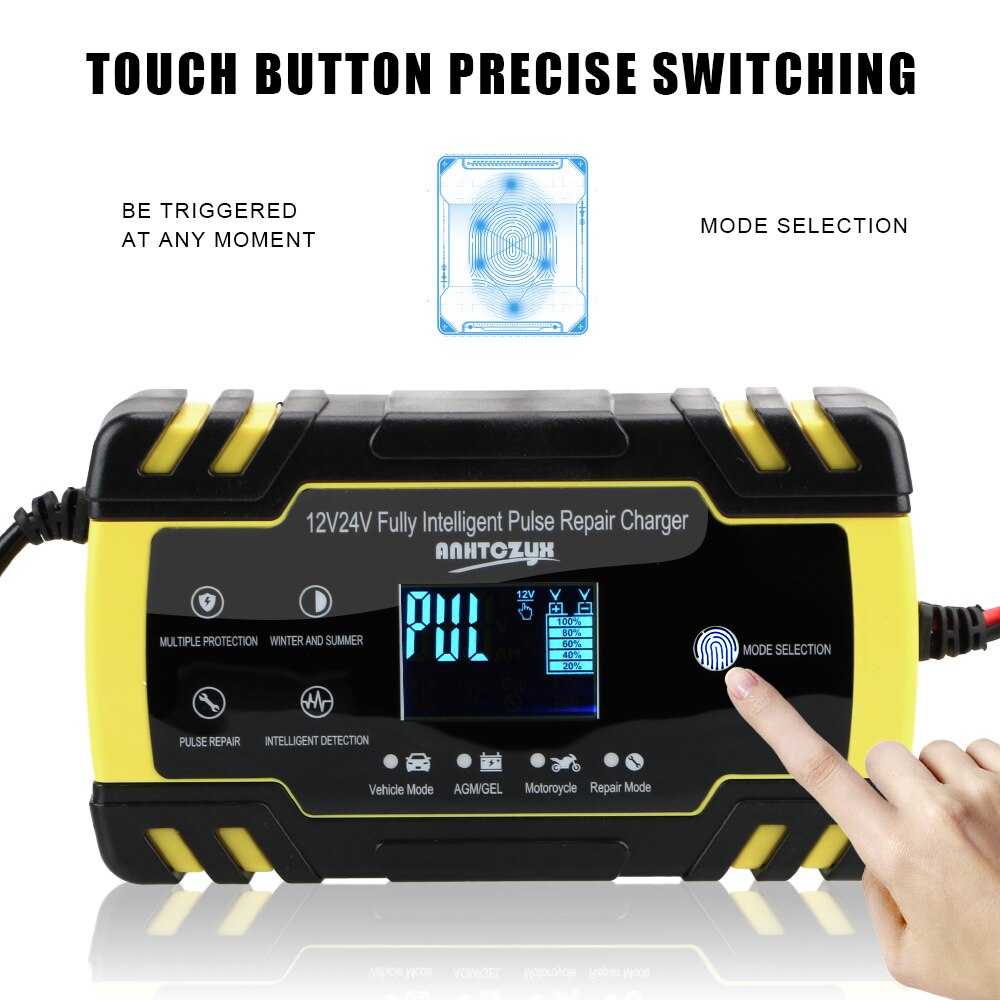 Car Battery Charger Full Automatic Digital LCD Display Intelligent 12V-24V 8A Pulse Repair Wet Dry Lead Acid Battery-chargers