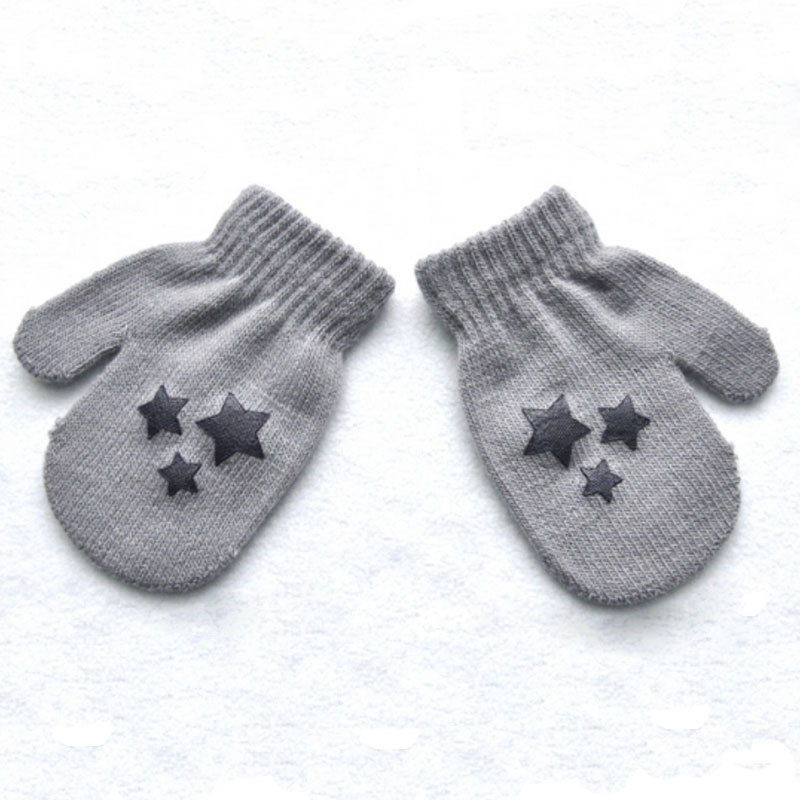 Guantes de invierno para niños, manoplas de punto con patrón de estrella y corazón, de algodón suave y cálido, para bebés y niños