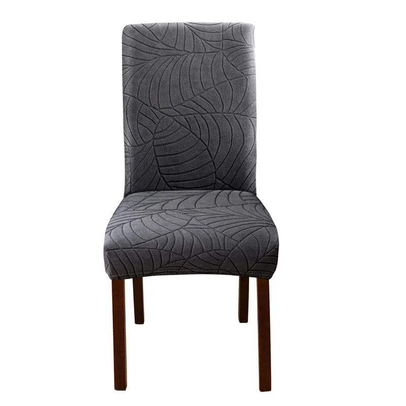 1PC Leaf Jacquard Chair Covers Removable Stretch universal Chairs Cover Solid Color Seat Covers for Dining Room Hotel Banquet: DARK GRAY