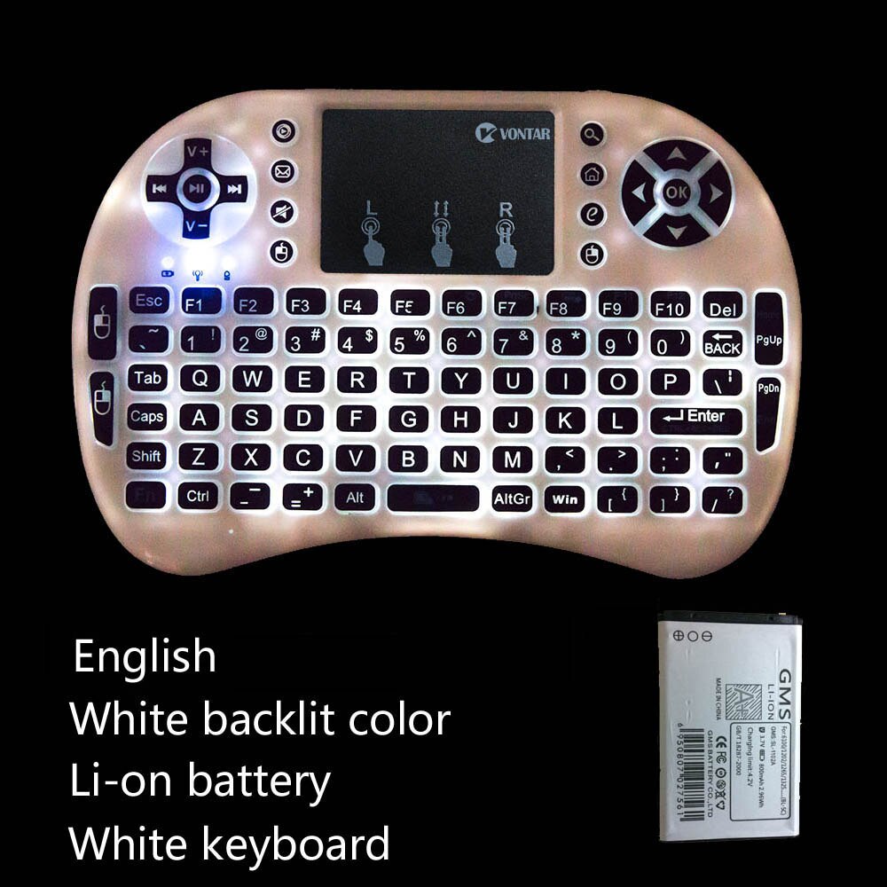 Vontar Backlight I8 Engels Russisch Spaans 2.4 Ghz Wireless Keyboard Air Mouse Touchpad Backlit Voor Android Tv Box Mini Pc: 1 color backlit Eng