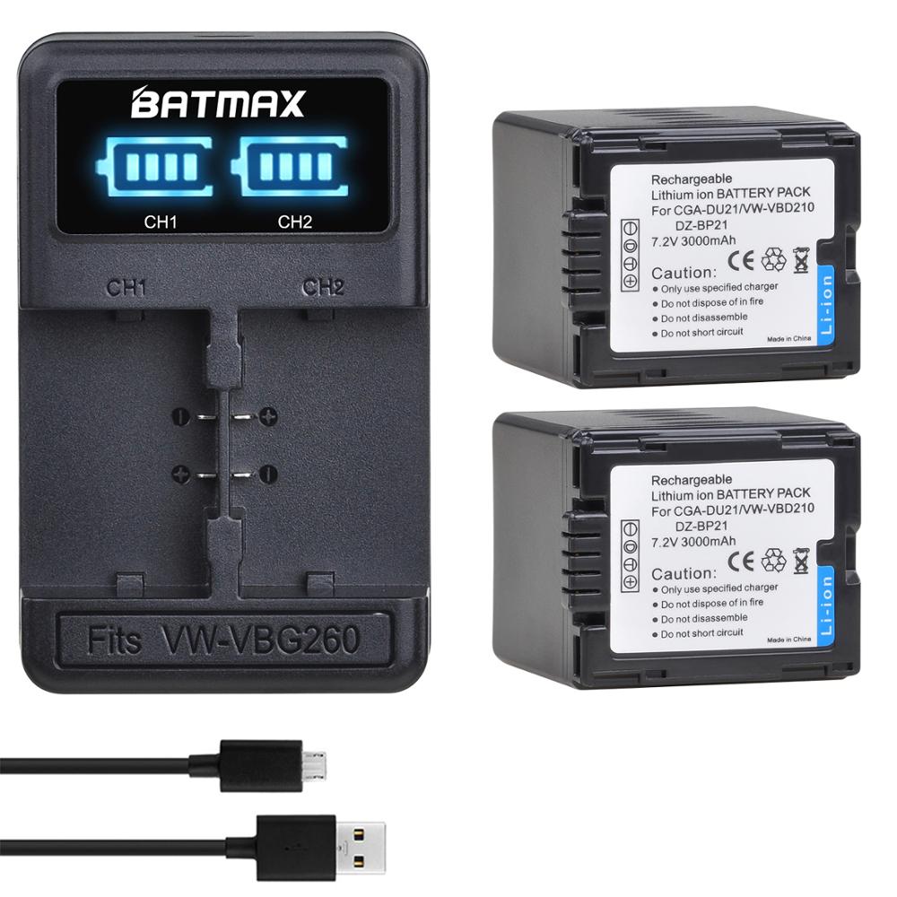 BatmaxCGA-DU21 VW-VBD210 3000mAh Battery for Panasonic CGR-DU06 DU07 NV-GS10 CGA-DU12 CGA-DU14 CGA-DU21 GS100K GS17E PV-GS65: 2battery and charger
