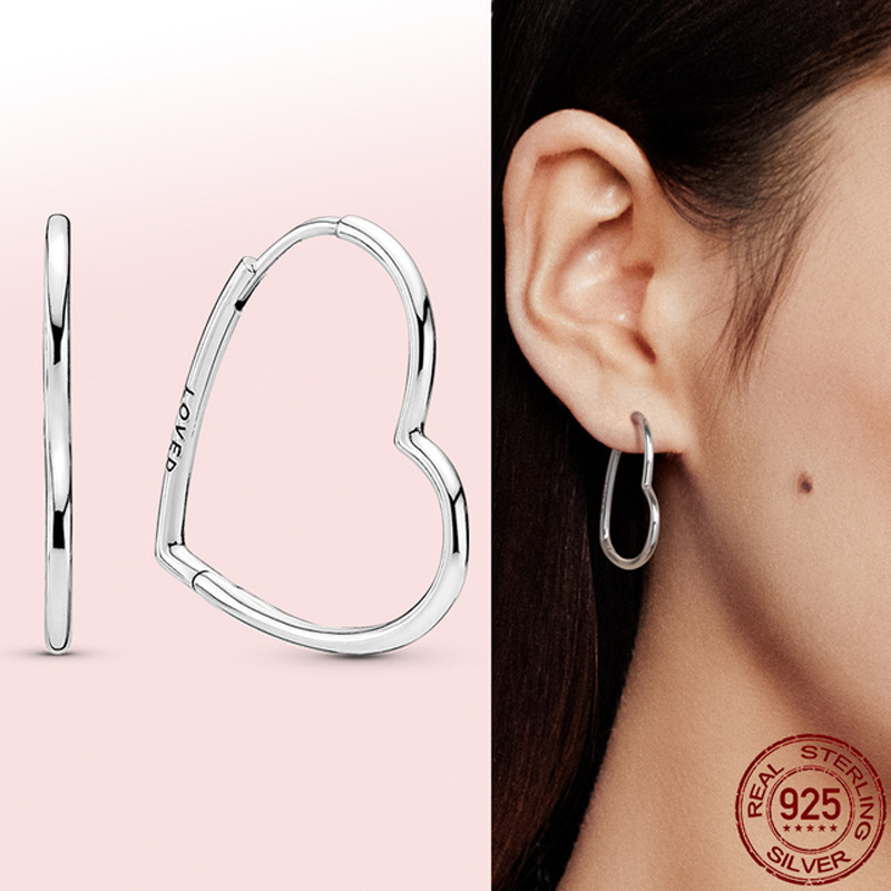 925 Sterling Zilver Oor Stude &amp; Oorbellen Asymmetrische Hart Hoepel Oorbellen Voor Vrouwen Sieraden Echt