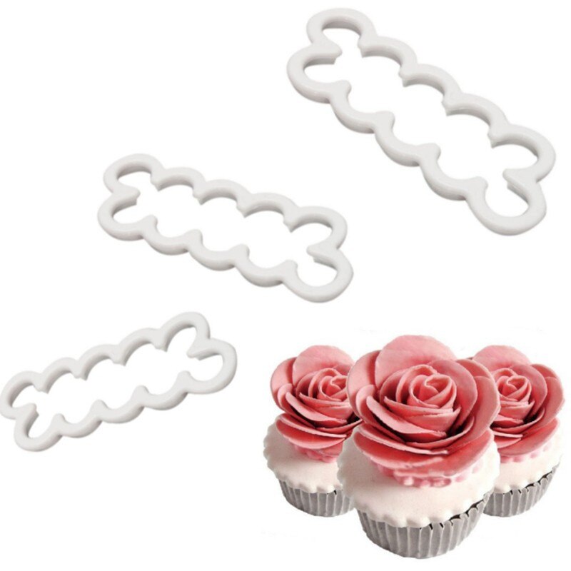 Moule de décoration pour gâteau 3D, pétale de Rose, pour Fondant, glaçage, outils de coupe de biscuits, 3 pièces/ensemble