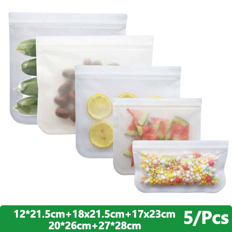 1/2/3/5Pcs Reusable Food Freezer Bags Leakproof Silicone Ziplock Bags BPA Free Meat Fruit Veggies Storage Bag Dishwasher Safe: black
