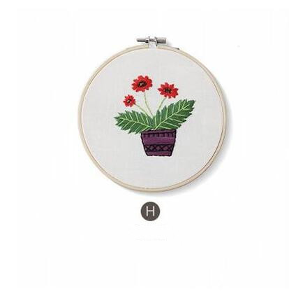 1 Juego de bordado de plantas verde con Marco, kit de costura Manual DIY para principiantes, Serie de punto de cruz, manualidades decoración de costura: H