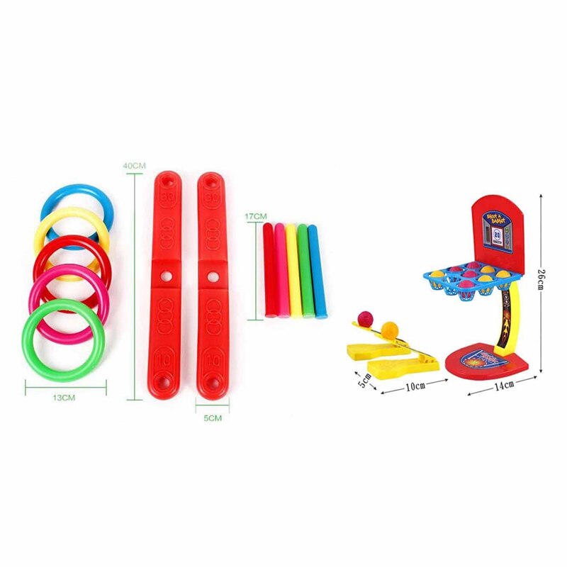 1 Set Ring Toss Game Quoits Hoopla Set Quoits Pegs Rope Target Kids Garden Party & 1 Set Kid'S Desktop Game Mini Shooting Basket