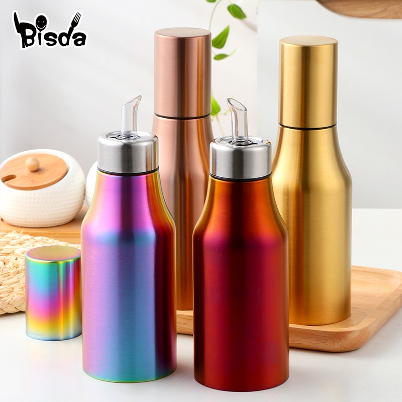 Aparelho para cozinha de aço inoxidável, à prova de vazamento, com tampa, pote, tempero, pote, vinagre, molho, garrafa, óleo à prova de poeira kit de dispensador de utensílios
