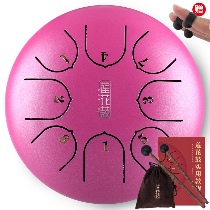Tongue Drum 6 Inch Steel Tongue Drum 8 Tune Hand Pan Drum Tank Hang Drum With Drumsticks Carrying Bag Percussion Instruments #ED: Pink