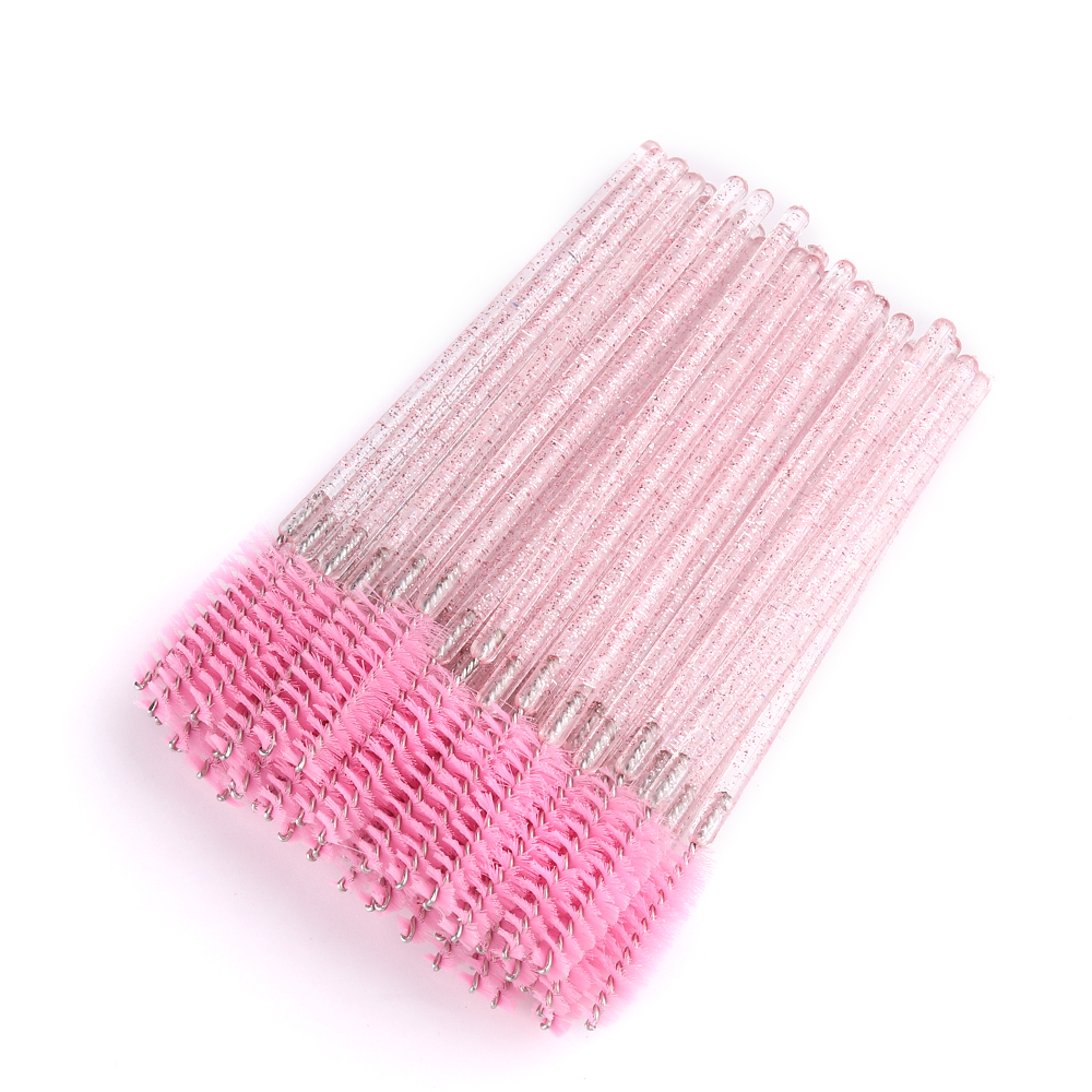 50 Uds. De cepillos desechables para extensión de pestañas, cepillo para cejas de cristal, varita para rímel, pestañas, juego de herramientas cosméticas, maquillaje de belleza: Rojo