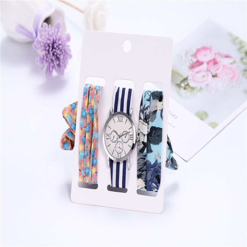 Conjunto de relojes de pulsera para mujer, Set de 3 unidades de relojes informales, bufandas de seda, cinta,: 4
