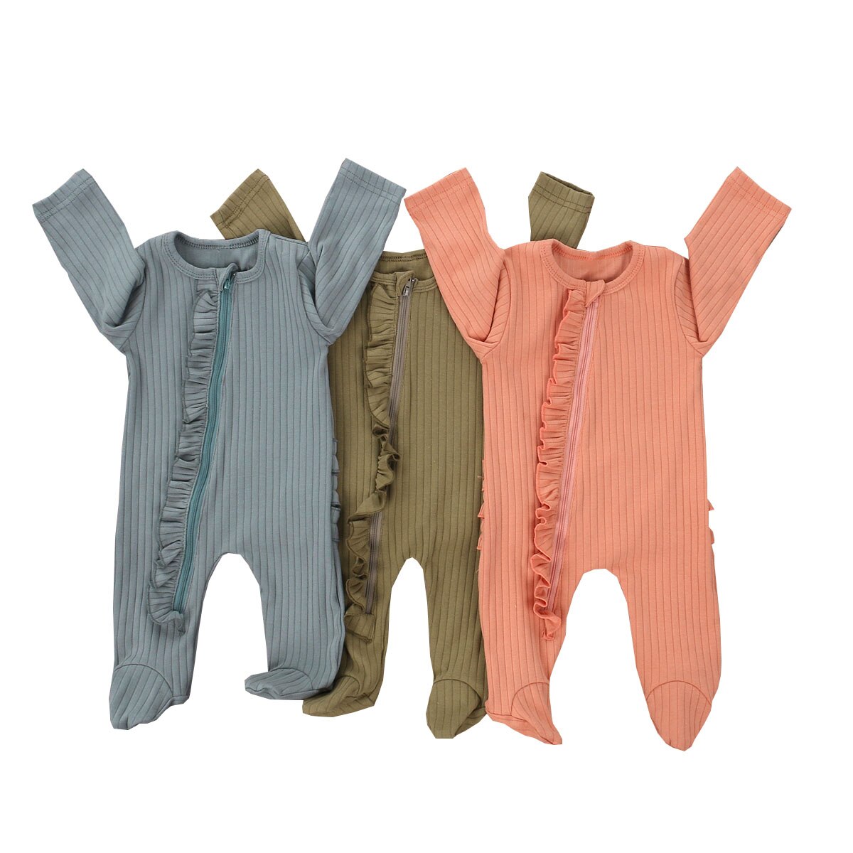 Breathable Infant Long Sleeve Jumpsuit, Spring Autumn Baby Girls Boys Simple Style Stringy Selvedge Solid Color Footed Sleepwear