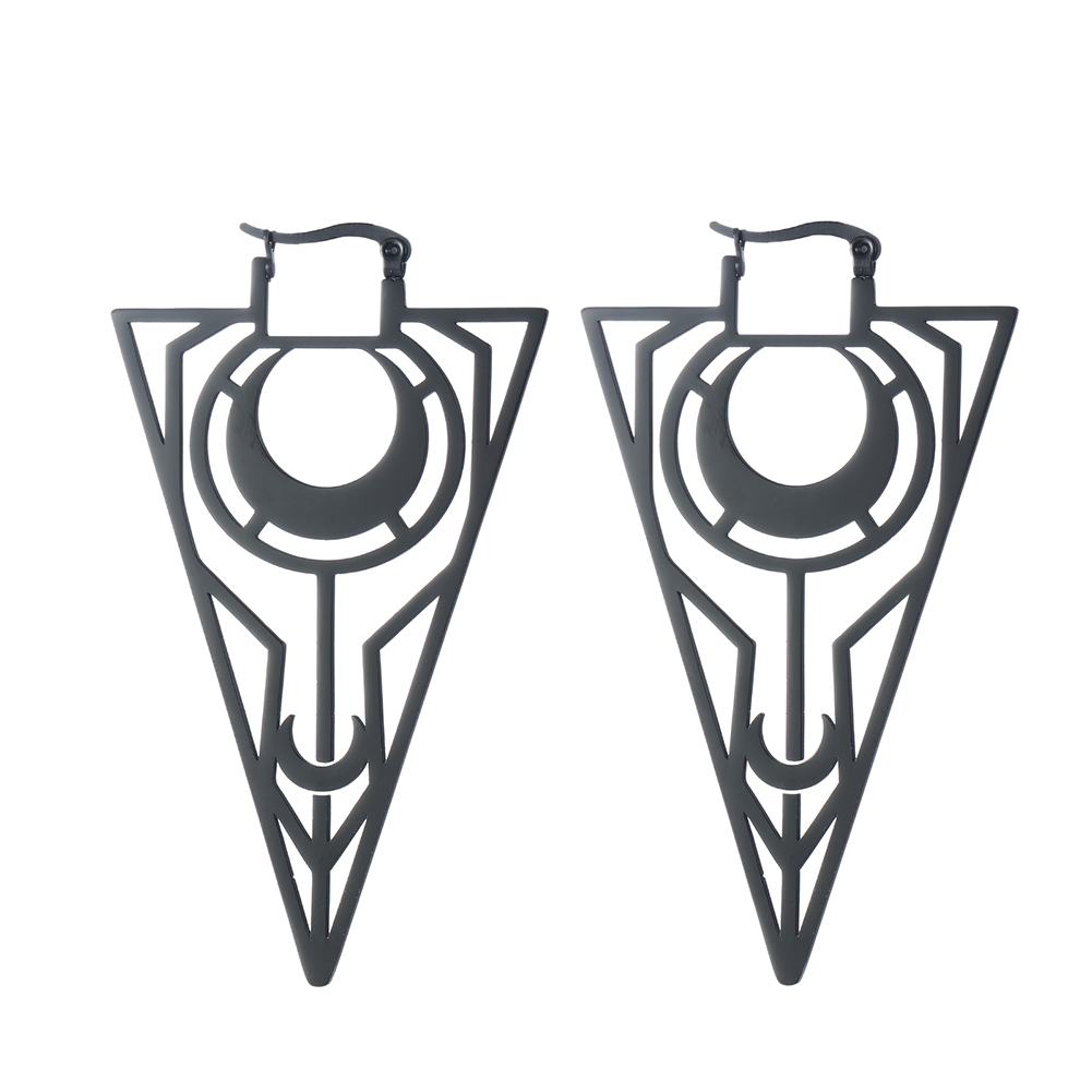 LIKGREAT-pendientes de aro negros geométricos triangulares góticos para mujer, aretes colgantes de Luna de acero inoxidable, amuleto Wicca, de joyería