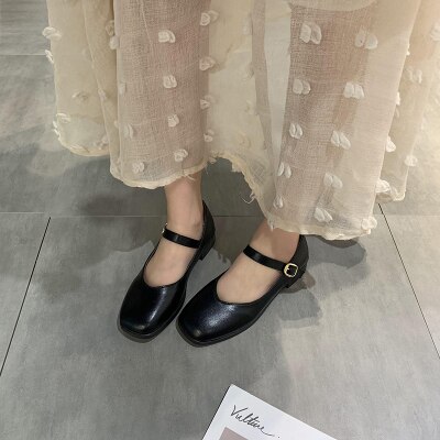 Forår små lædersko kvindelige japanske søde runde hoved lolita dukke sko retro mary jane sko kvinder: Sort / 8
